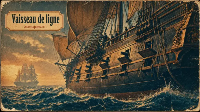 Ancien navire de guerre a voile : vaisseau de ligne, sabords et voiles