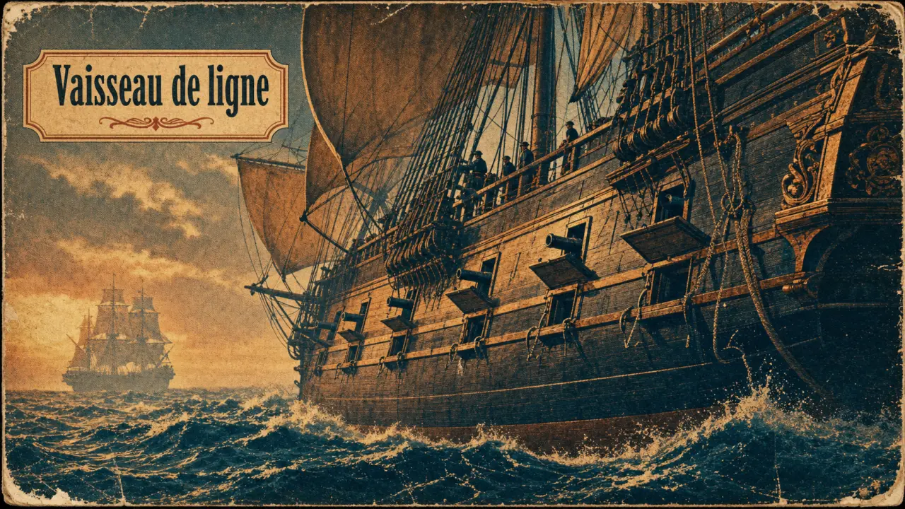 Ancien navire de guerre a voile : vaisseau de ligne, sabords et voiles