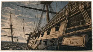 Ancien navire de guerre à voile, vaisseau de ligne, sabords et voiles