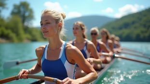 aviron : équipements variés pour la pratique de l'aviron incluant bateaux, vêtements et accessoires