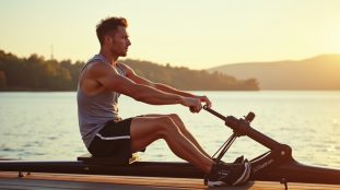 aviron : rameur en tenue sportive prêt à ramer en extérieur