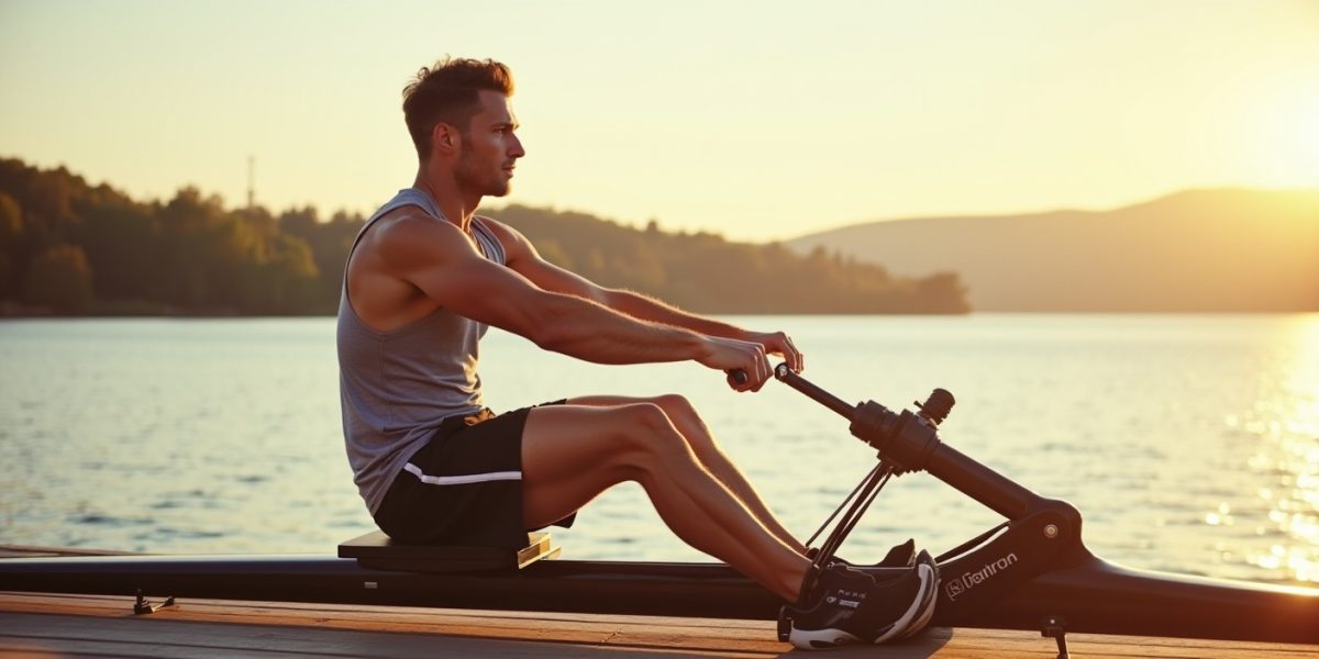 aviron : rameur en tenue sportive prêt à ramer en extérieur