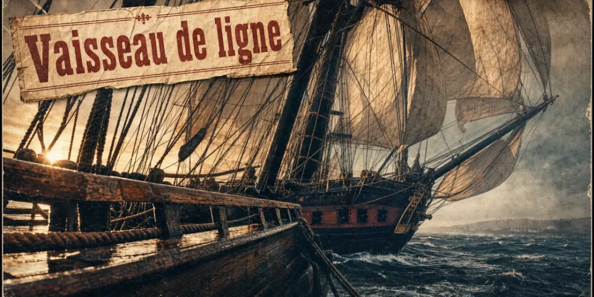 Ancien navire de guerre à voile : vaisseau de ligne en mer