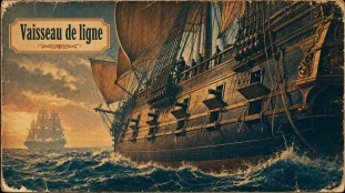 Ancien navire de guerre a voile : vaisseau de ligne, sabords et voiles
