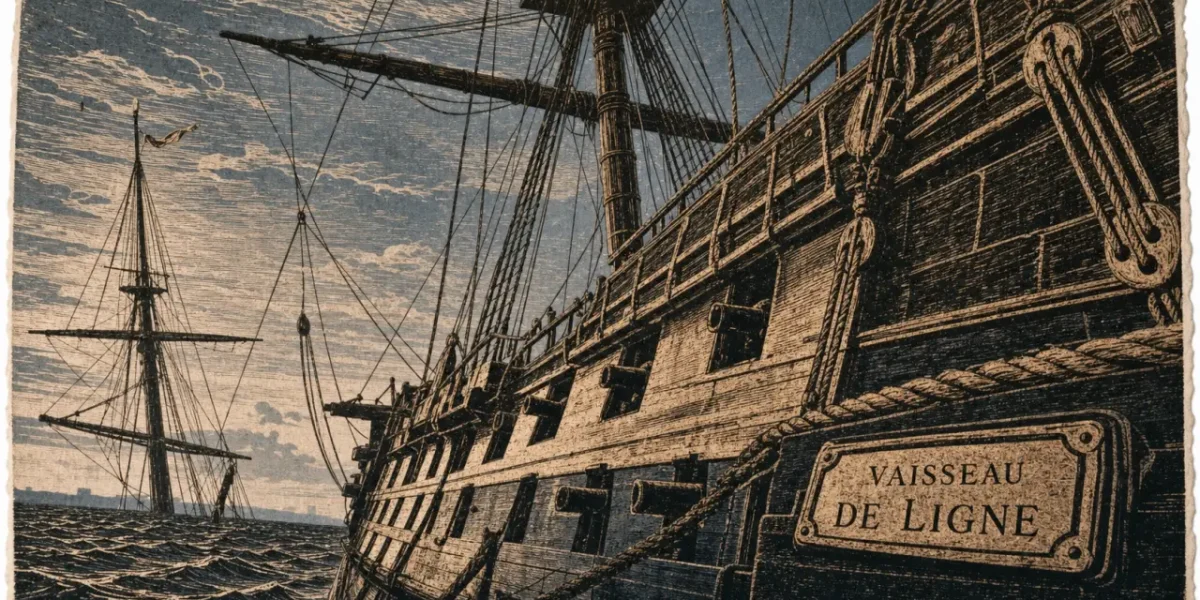 Ancien navire de guerre à voile, vaisseau de ligne, sabords et voiles