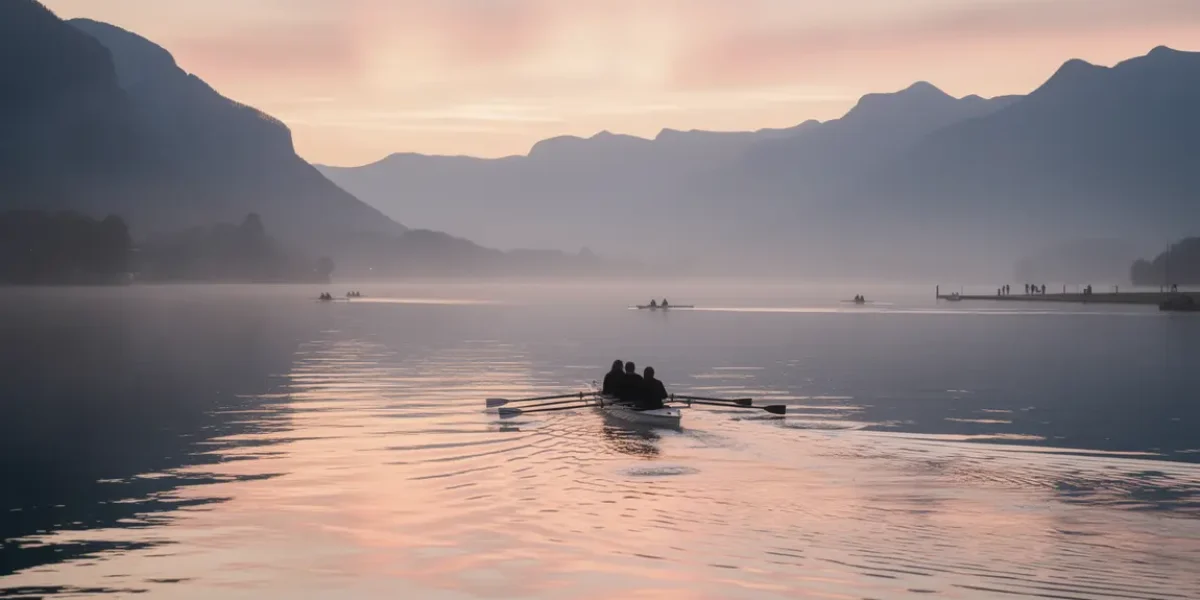 Aviron lever de soleil lac Rhône-Alpes