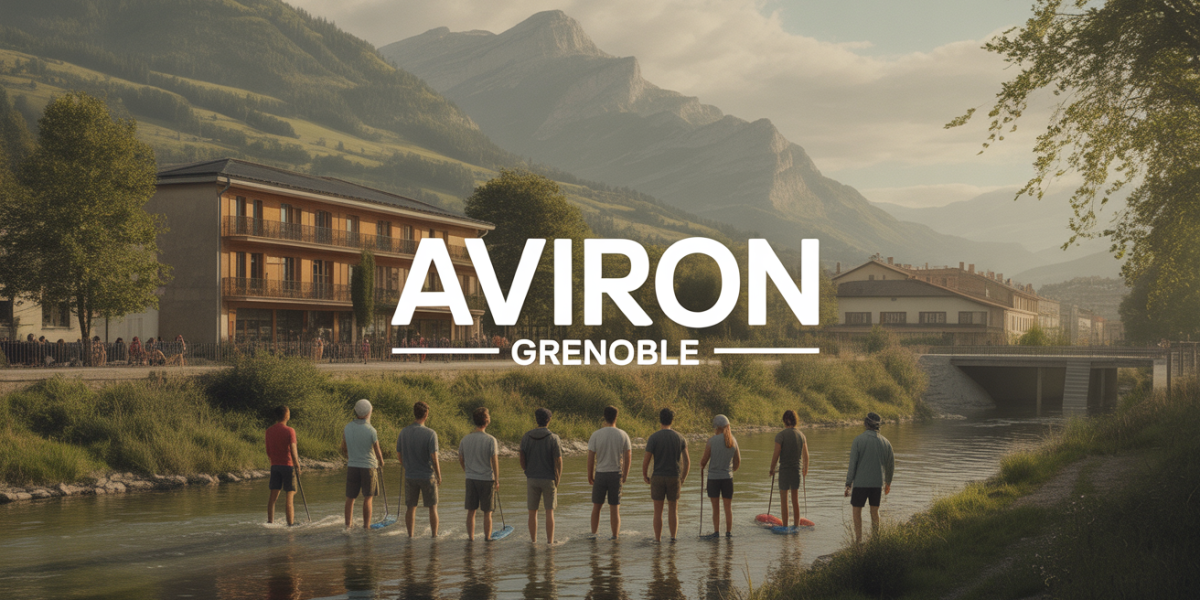 Rameurs sur Isère à Grenoble, club house et montagnes