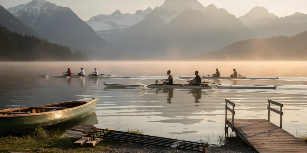 Aviron Rhône-Alpes rameurs skiff équipage lac montagne