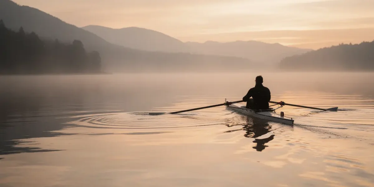 Silhouette rameur aviron Rhône-Alpes sur l'eau