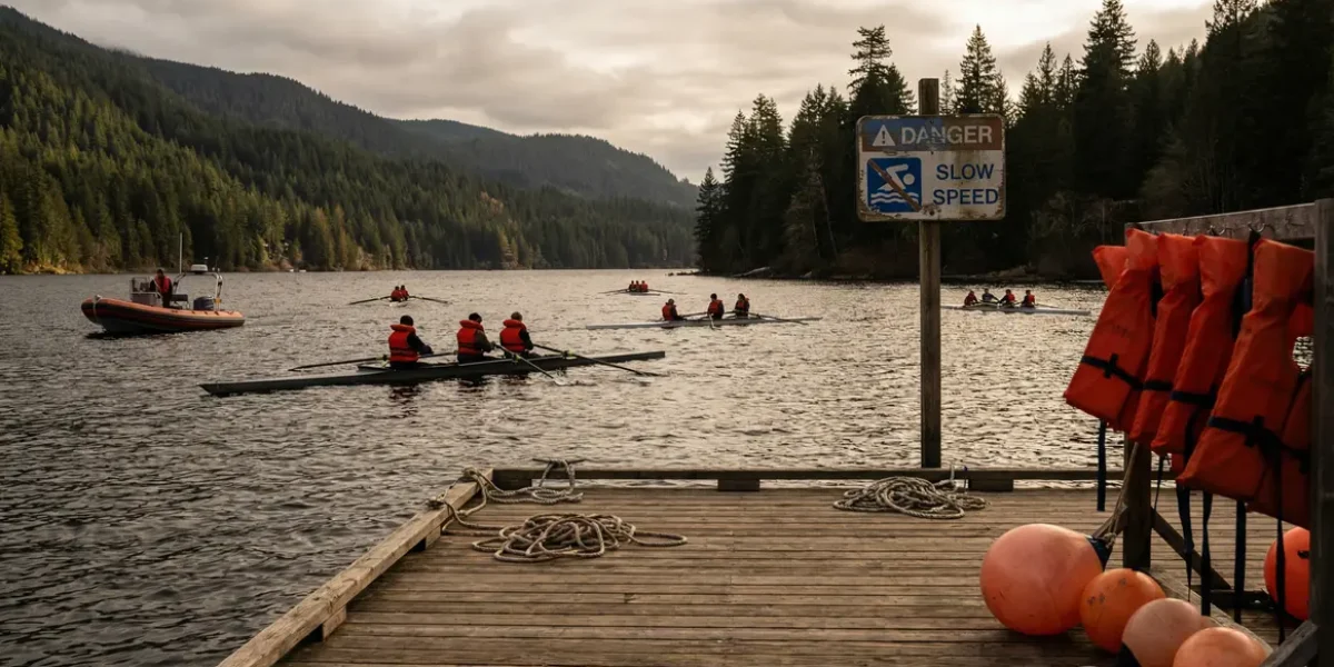 rameurs en gilets de sauvetage aviron Rhône-Alpes