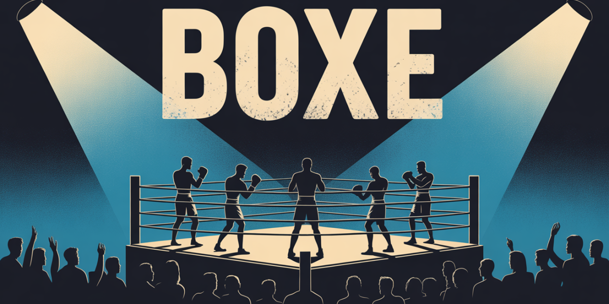 ring de boxe sport silhouettes projecteurs