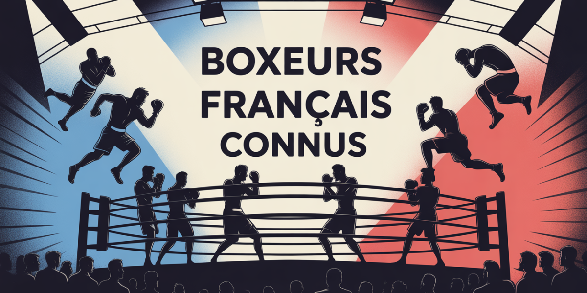 Boxeurs français connus sur ring stylisé avec ambiance tricolore