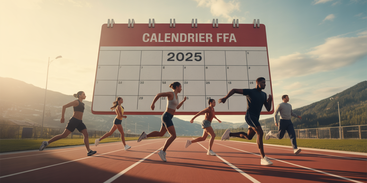 Athlètes sur piste avec calendrier FFA 2025 événement