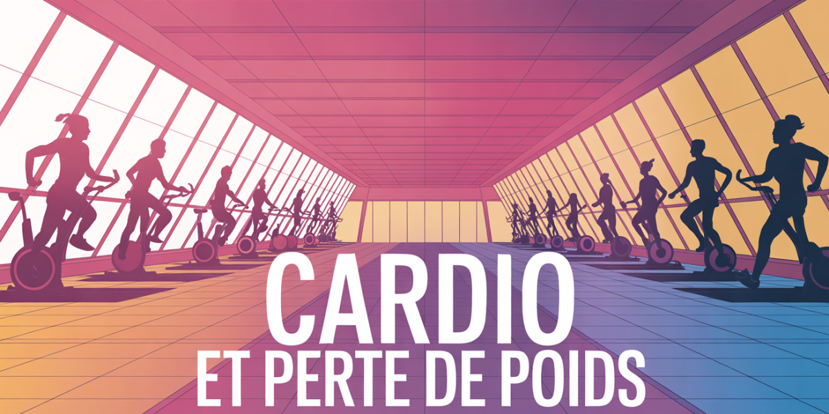 Illustration cardio perte de poids silhouettes rameur vélo tapis
