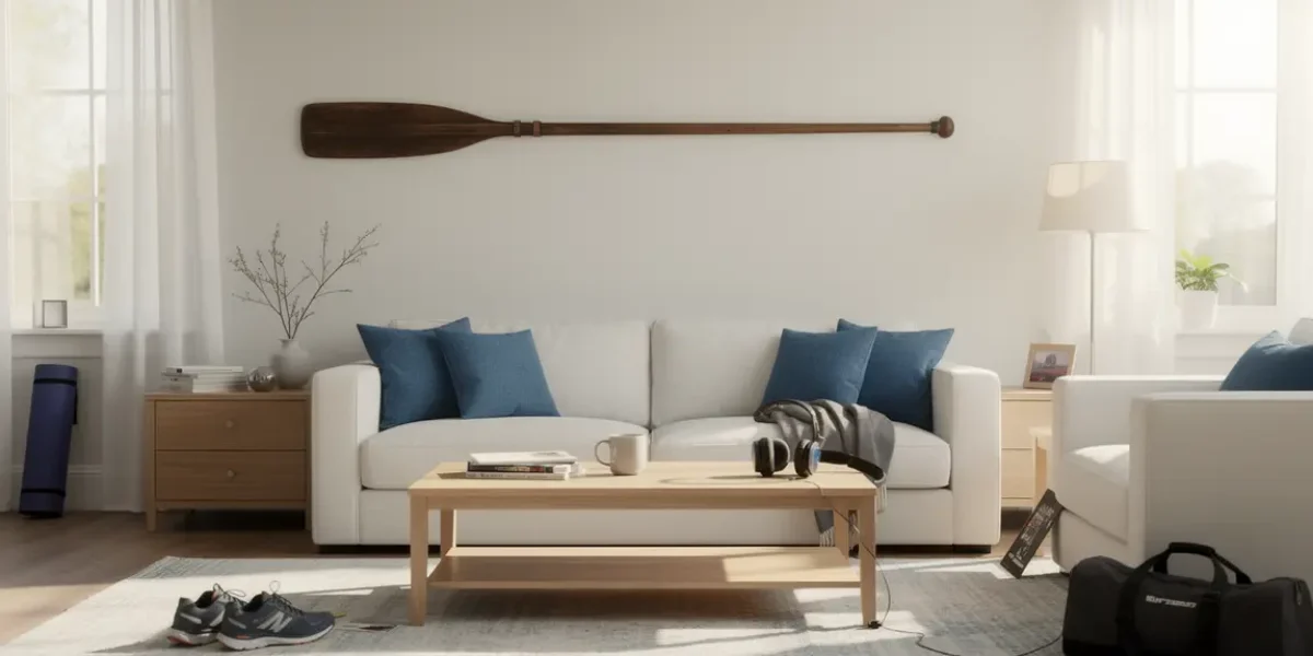 Rame d'aviron bois massif accrochée mur salon déco nautique moderne