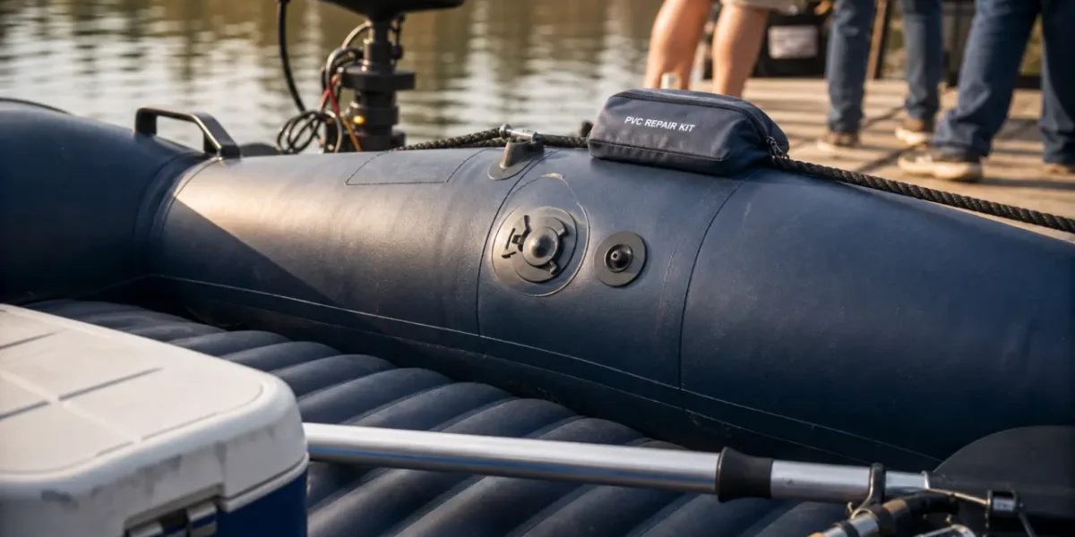 Gonflable bateau : plancher PVC, valves et kit de réparation, usage pêche