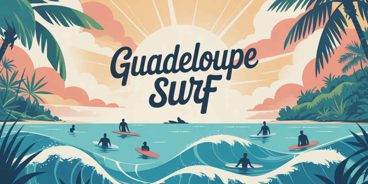 Illustration plage tropicale Guadeloupe surf débutants confirmés