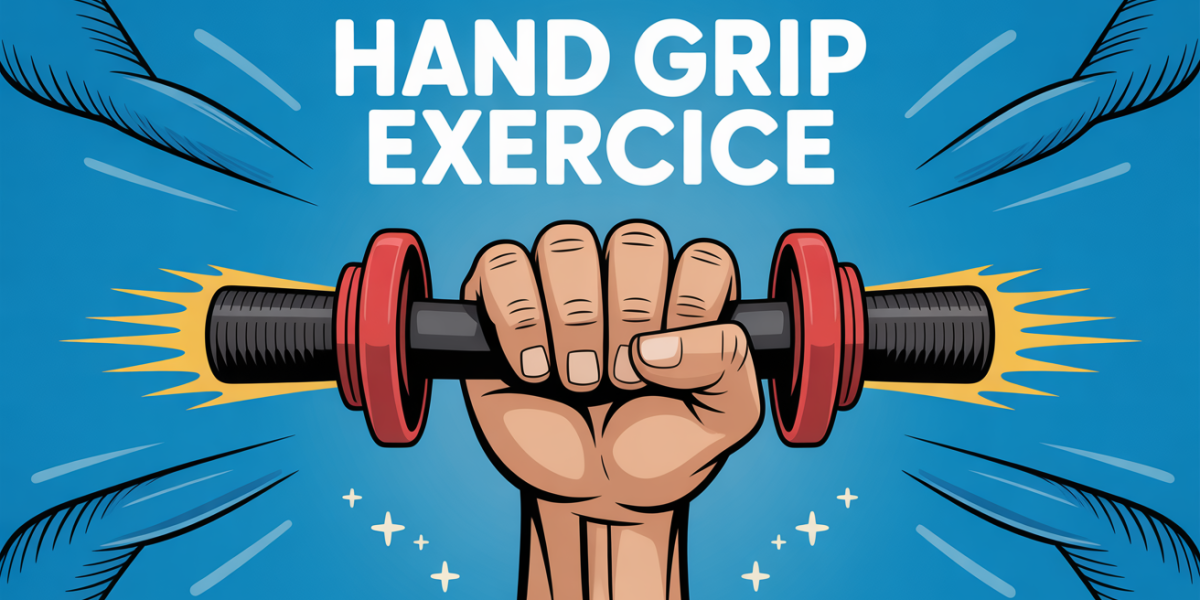 Main serrant hand gripper, muscles poignet et avant-bras, fond bleu