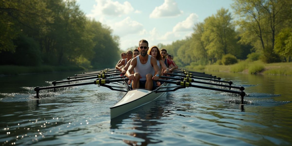 aviron : personne pratiquant l'aviron sur un lac calme