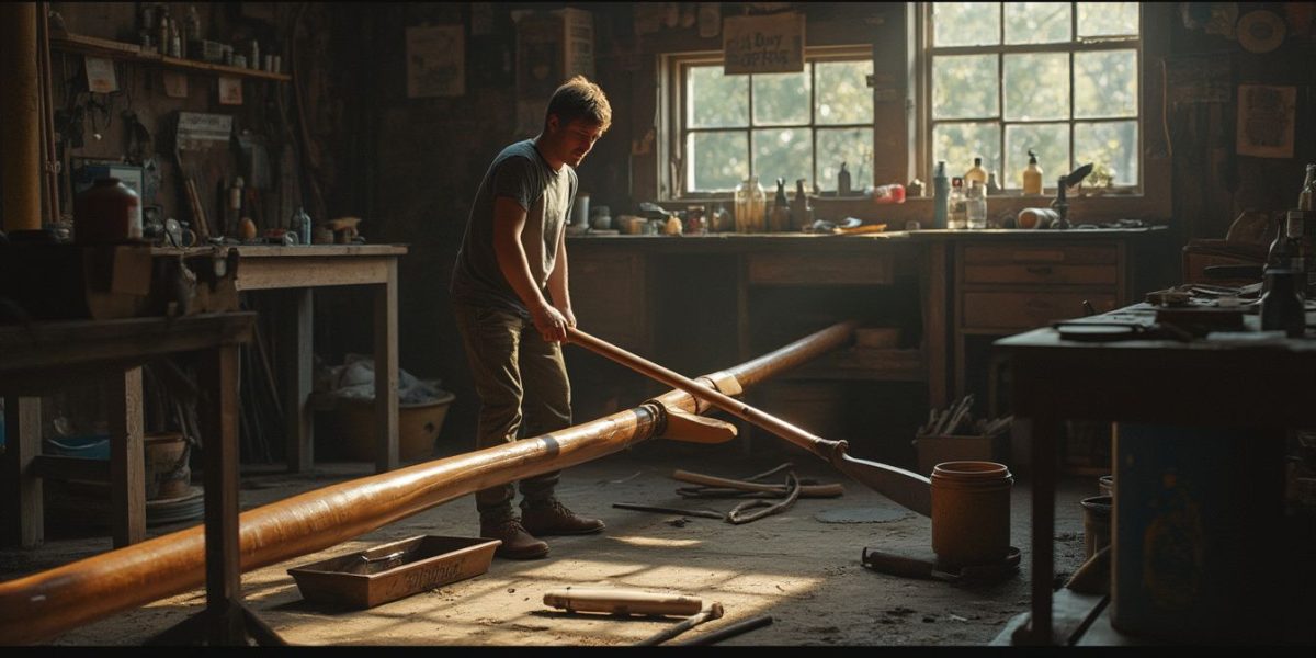 rame d’aviron : vue rapprochée d’une rame d’aviron endommagée en cours de réparation