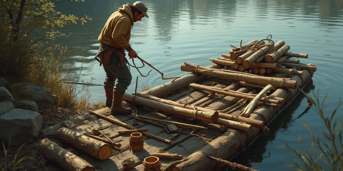 radeau : petit radeau en bois fait main sur l'eau