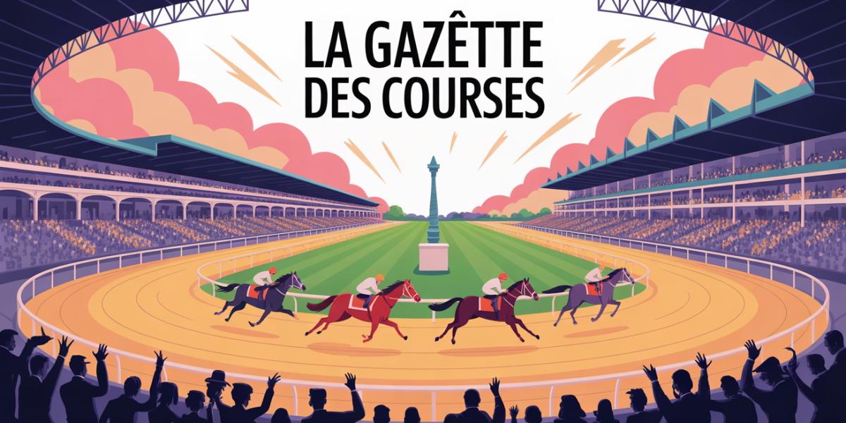 Hippodrome animé avec La Gazette des Courses, courses hippiques