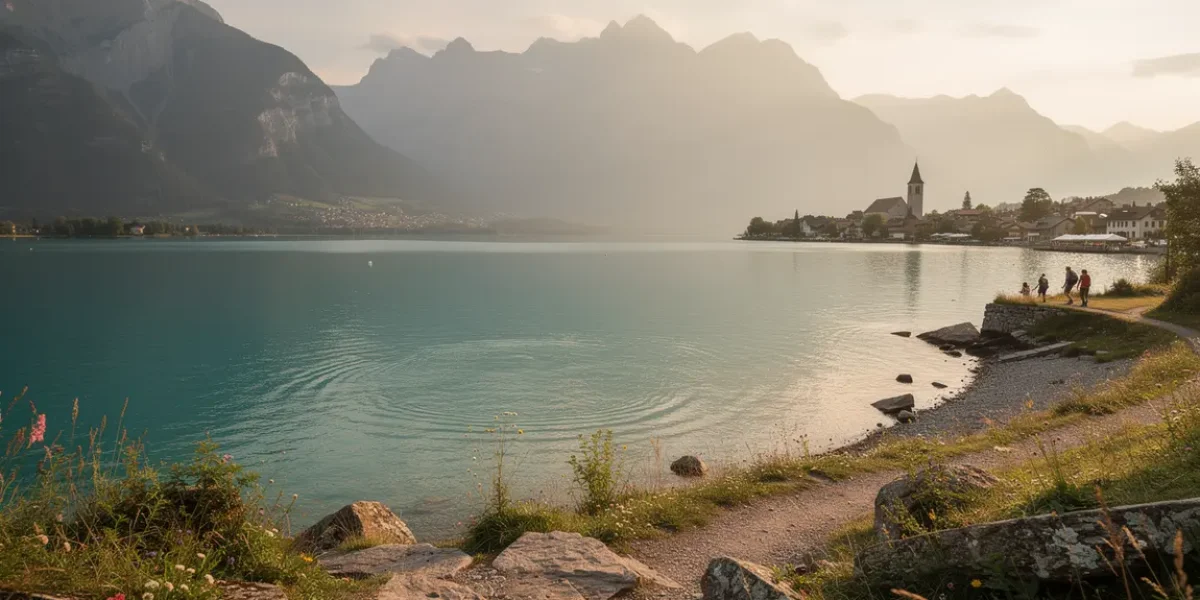 Vue panoramique lac Annecy et montagnes
