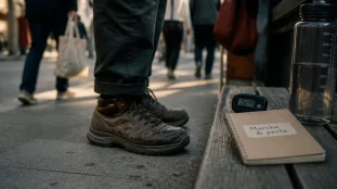 Marcher fait il maigrir : chaussures de marche et podomètre sur trottoir