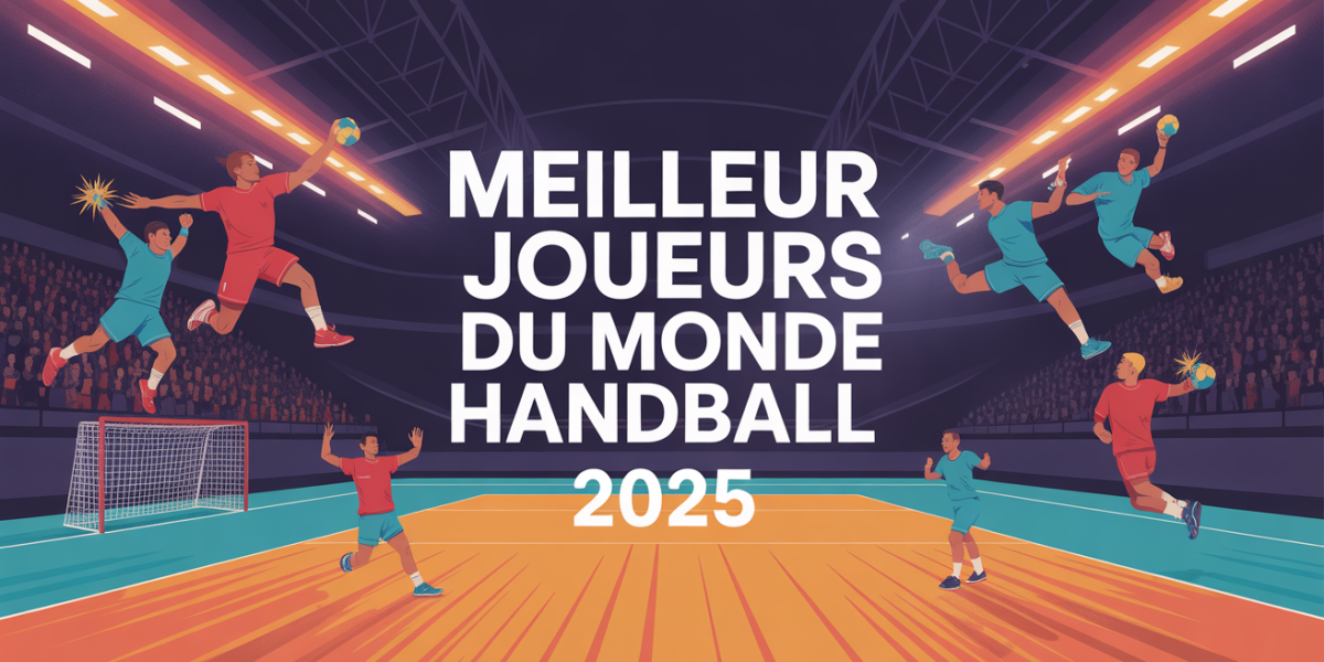 Illustration dynamique terrain handball pour meilleur joueur du monde 2025