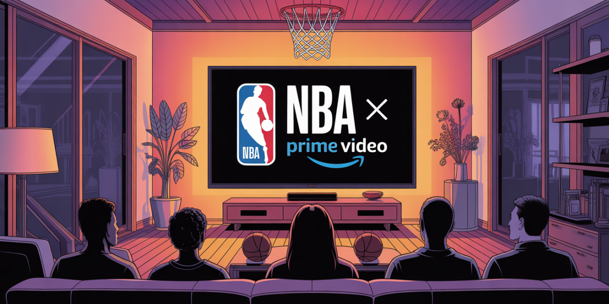 Salon avec TV diffusant NBA sur Prime Video