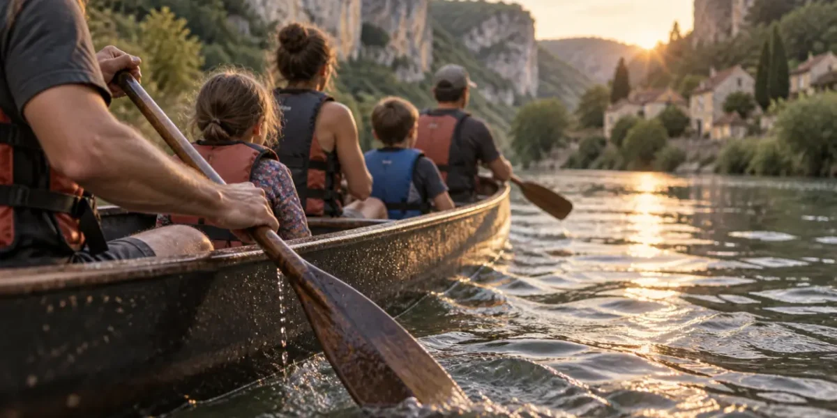 Où faire du canoe en France : canoë sur rivière entre falaises calcaires