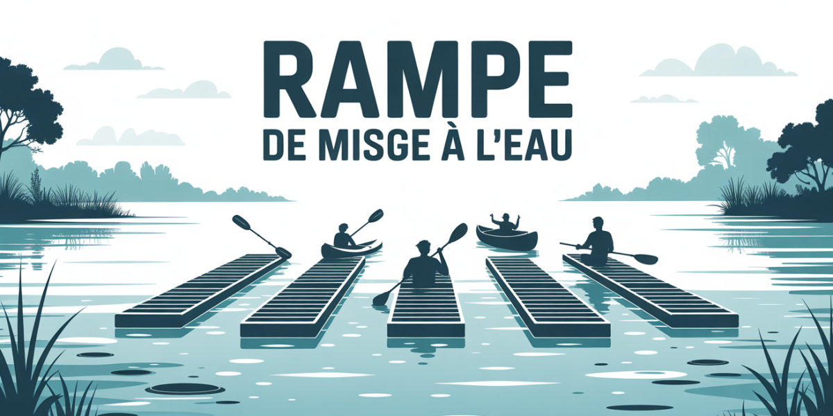 rampe de mise a l eau stylisee sur plan d eau kayak bateau paddle