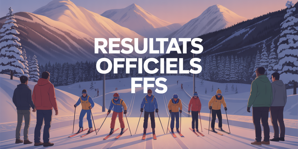 Scène compétition ski avec jeunes et texte Resultats officiels FFS
