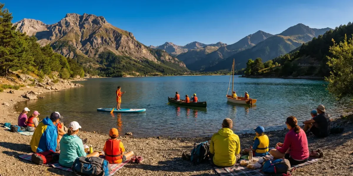 Enfants paddle canoë voile Rhône-Alpes lac montagne famille