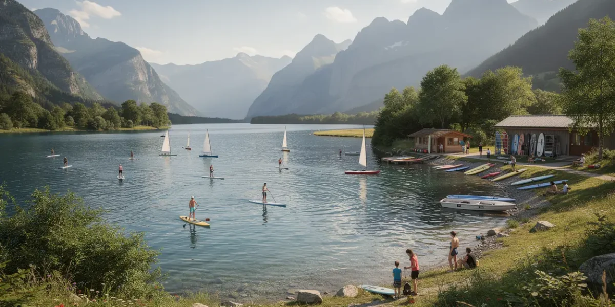 Panorama lac Rhône-Alpes, paddle, kayak, voile, ambiance été