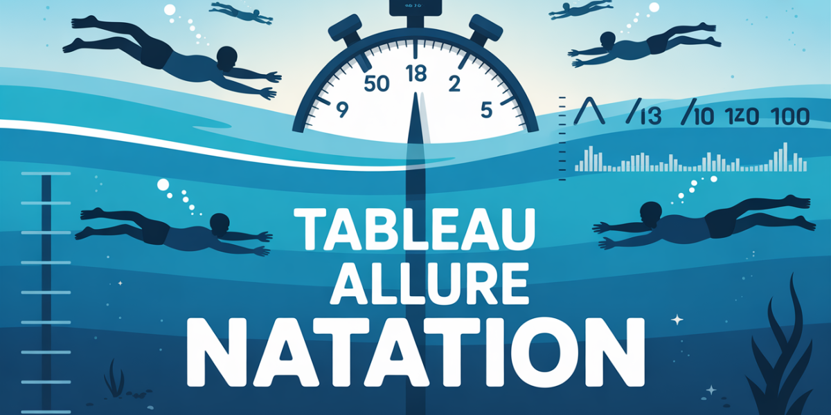 vue bassin natation silhouettes nageurs chronomètre tableau allure natation