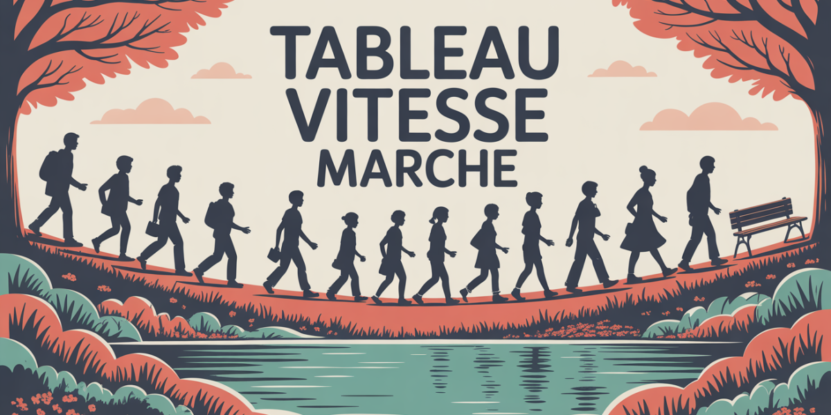 illustration silhouettes marcheurs tous ages au bord d une riviere tableau vitesse marche