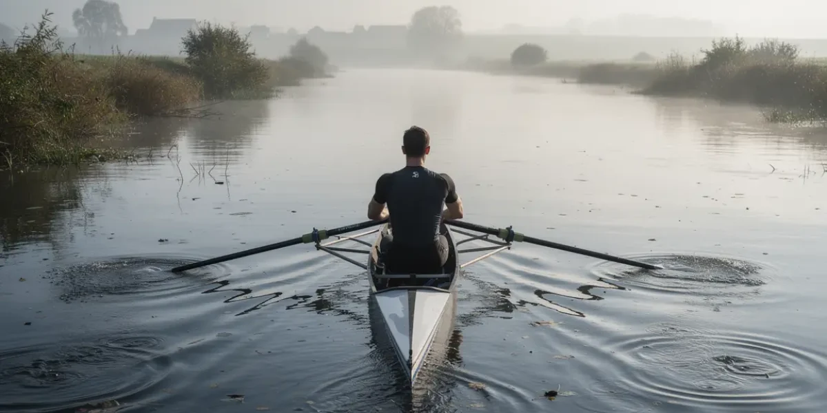 rameur sur riviere au matin en tenue aviron rhone alpes